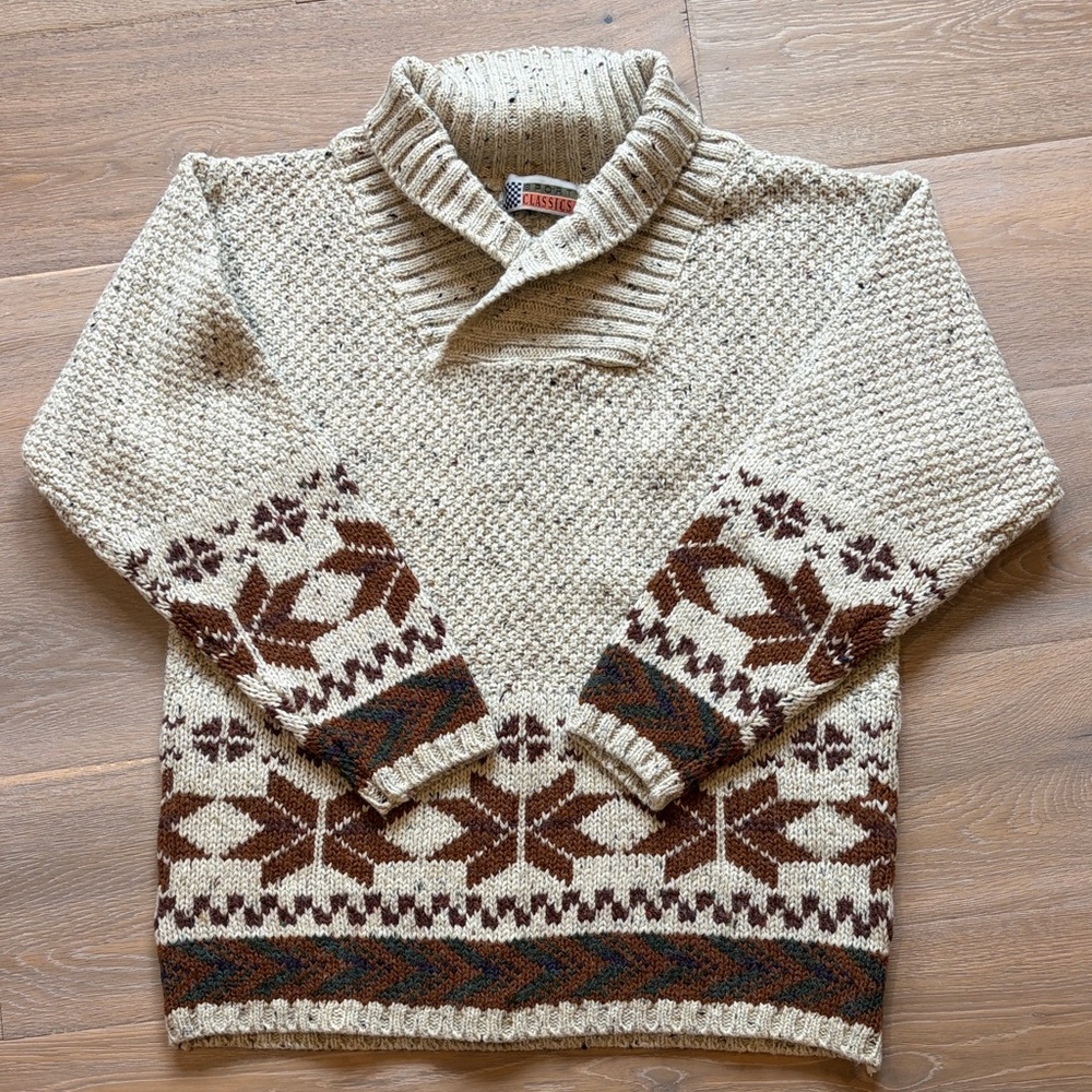 Classic Turtleneck Sweater in Cream and Brown